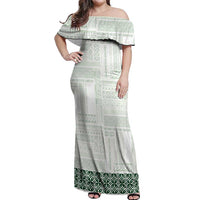 Samoa Siapo Green Trimmed Off Shoulder Maxi Dress Samoa White Sunday - Polynesian Pride