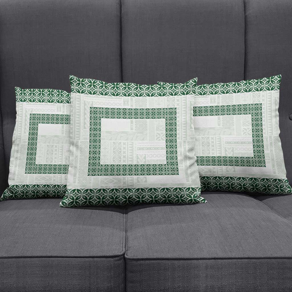 Samoa Siapo Green Trimmed Pillow Cover Samoa White Sunday - Polynesian Pride