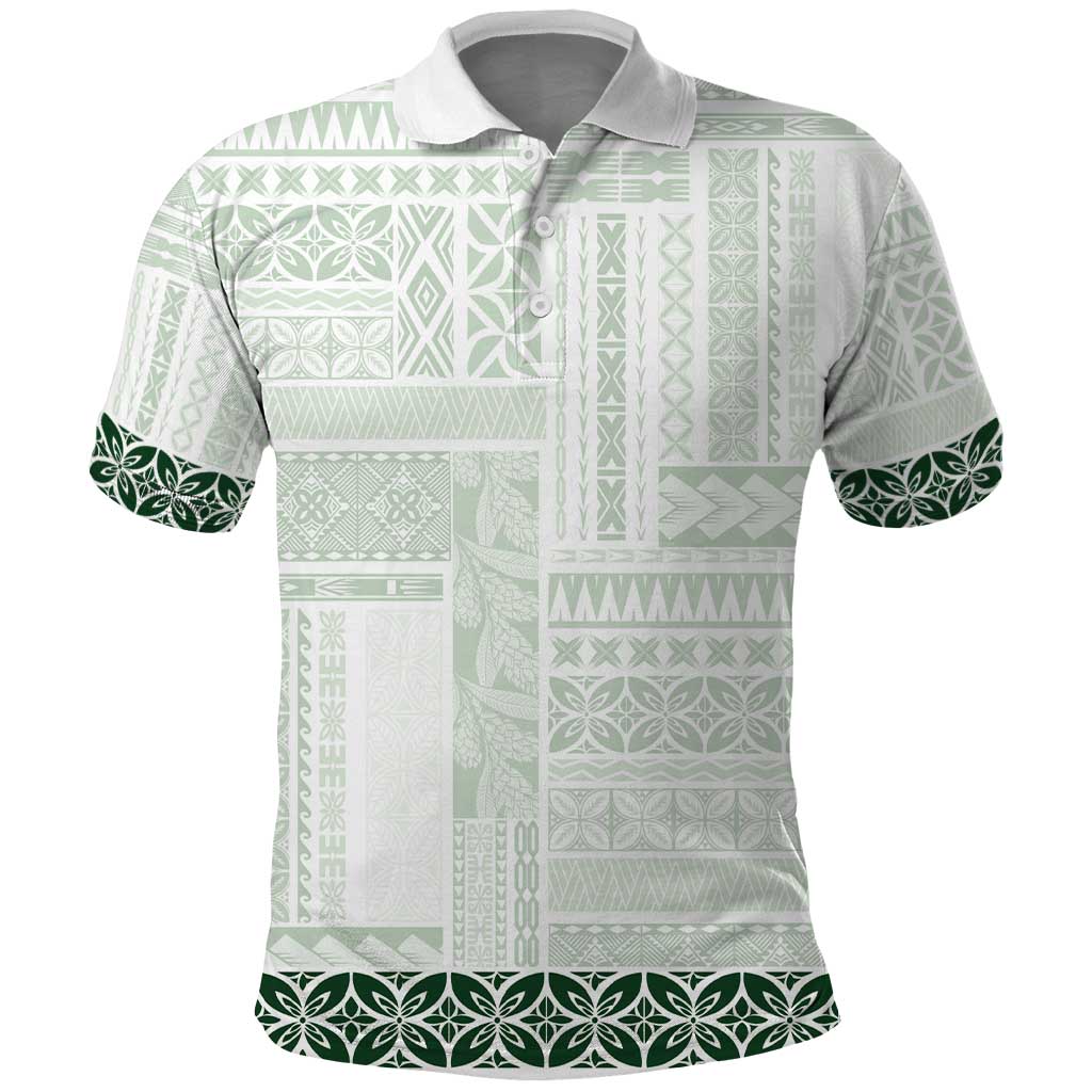 Samoa Siapo Green Trimmed Polo Shirt Samoa White Sunday - Polynesian Pride