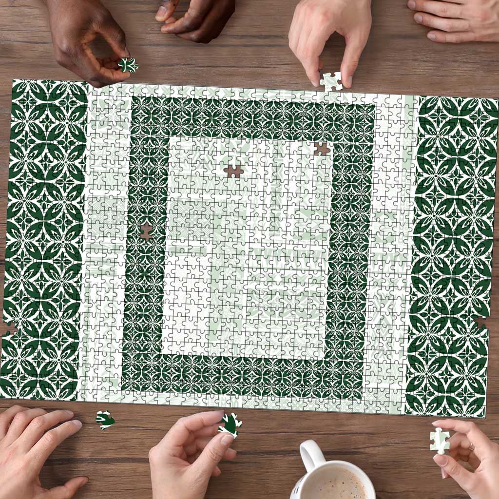 Samoa Siapo Green Trimmed Puzzle Samoa White Sunday LT01 - Polynesian Pride
