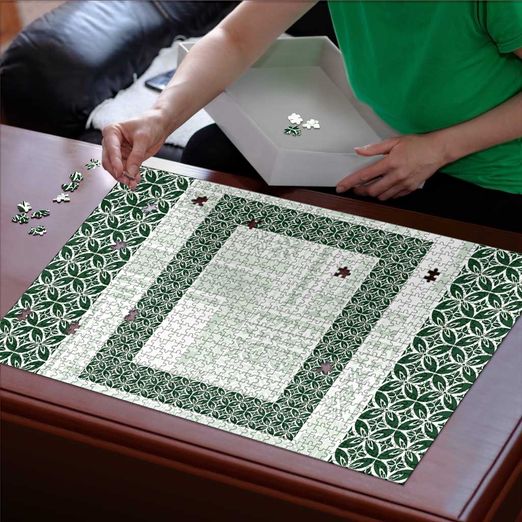 Samoa Siapo Green Trimmed Puzzle Samoa White Sunday LT01 - Polynesian Pride