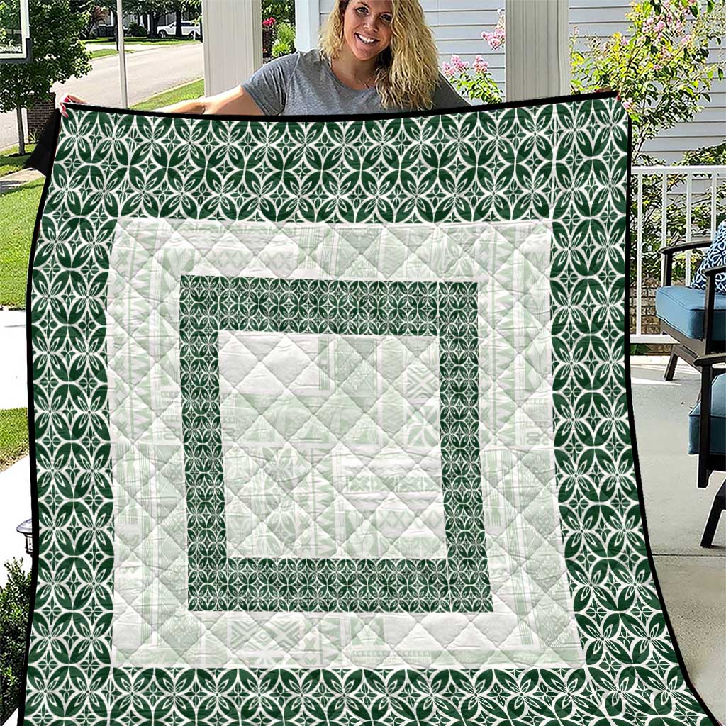 Samoa Siapo Green Trimmed Quilt Samoa White Sunday - Polynesian Pride