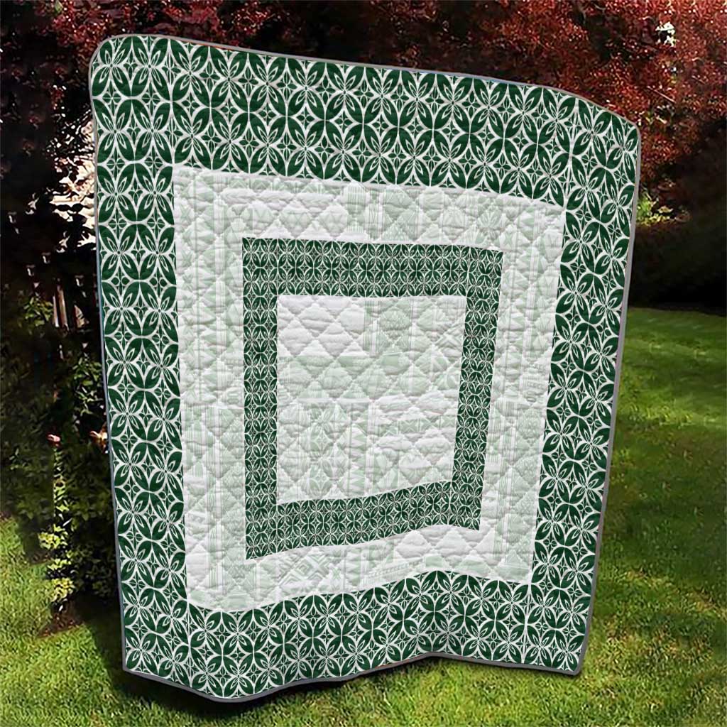 Samoa Siapo Green Trimmed Quilt Samoa White Sunday - Polynesian Pride