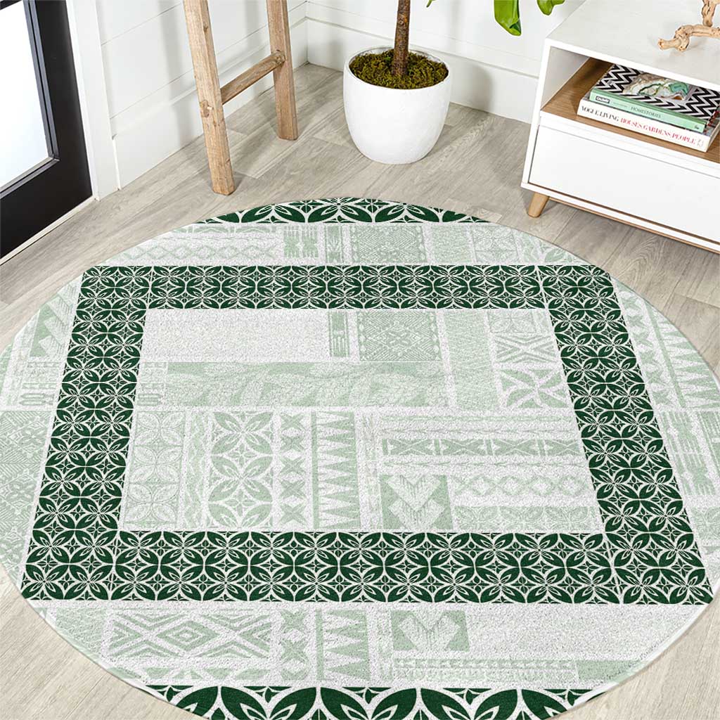 Samoa Siapo Green Trimmed Round Carpet Samoa White Sunday - Polynesian Pride
