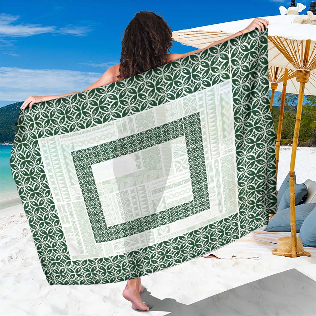 Samoa Siapo Green Trimmed Sarong Samoa White Sunday - Polynesian Pride
