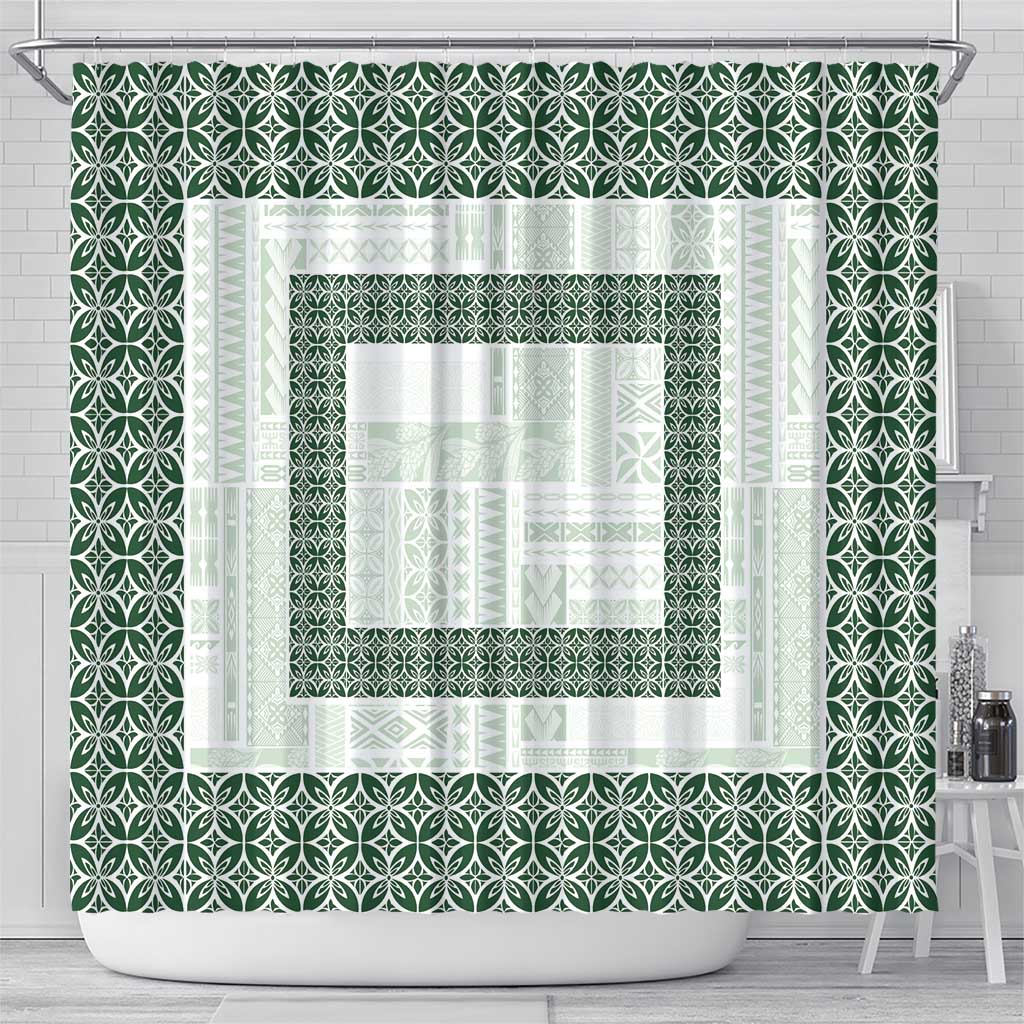 Samoa Siapo Green Trimmed Shower Curtain Samoa White Sunday - Polynesian Pride