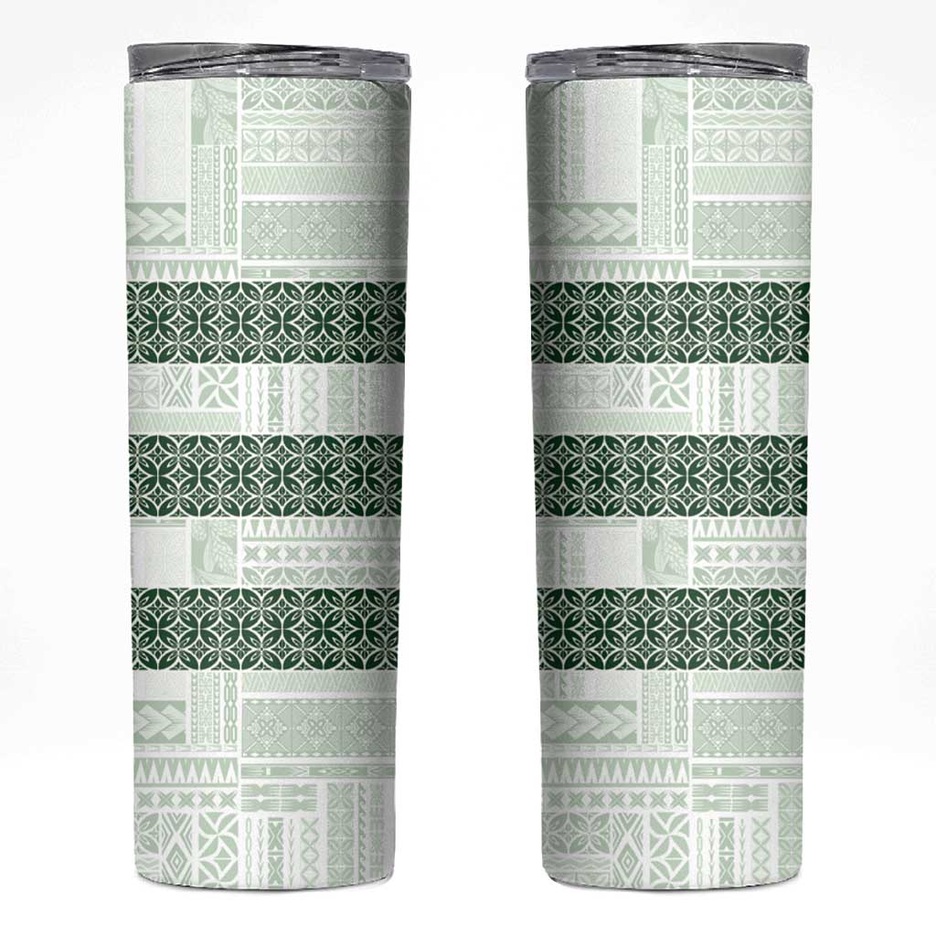 Samoa Siapo Green Trimmed Skinny Tumbler Samoa White Sunday - Polynesian Pride
