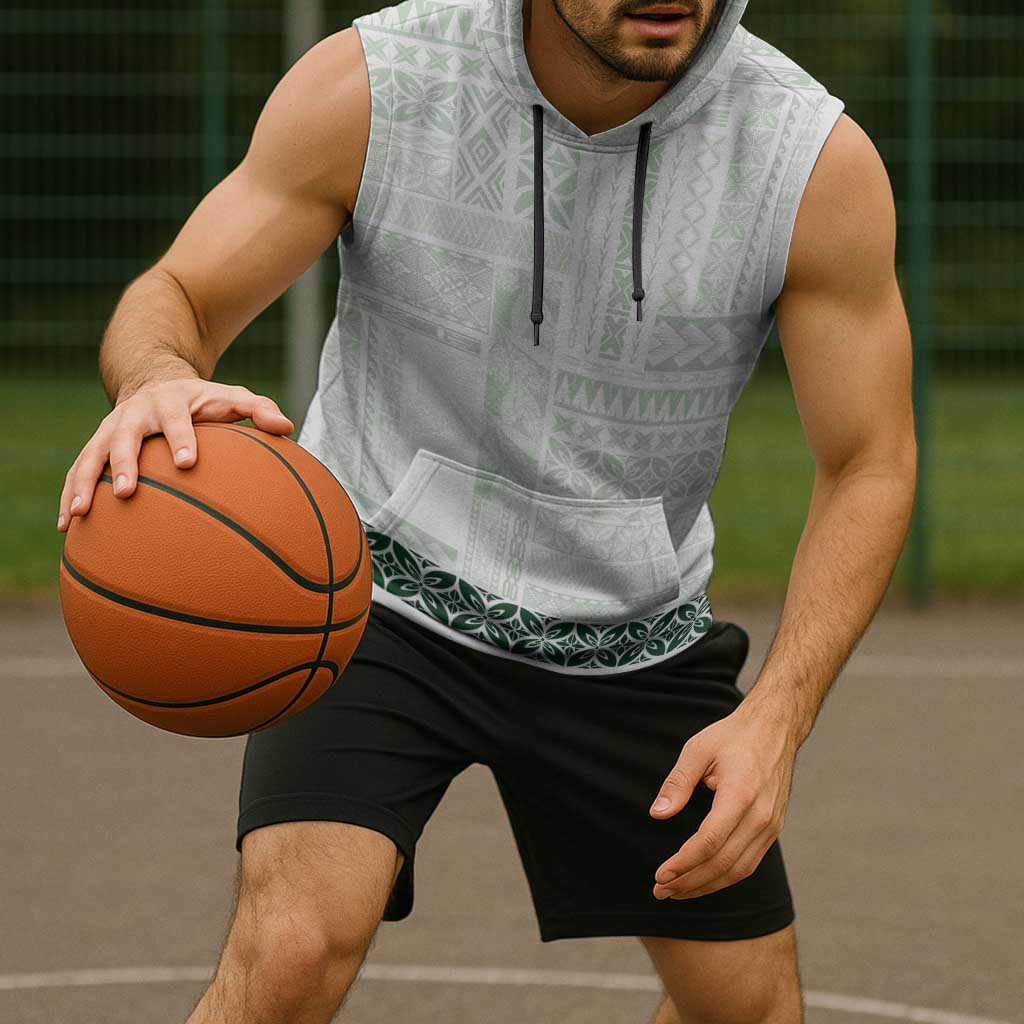 Samoa Siapo Green Trimmed Sleeveless Hoodie Samoa White Sunday LT01 - Polynesian Pride