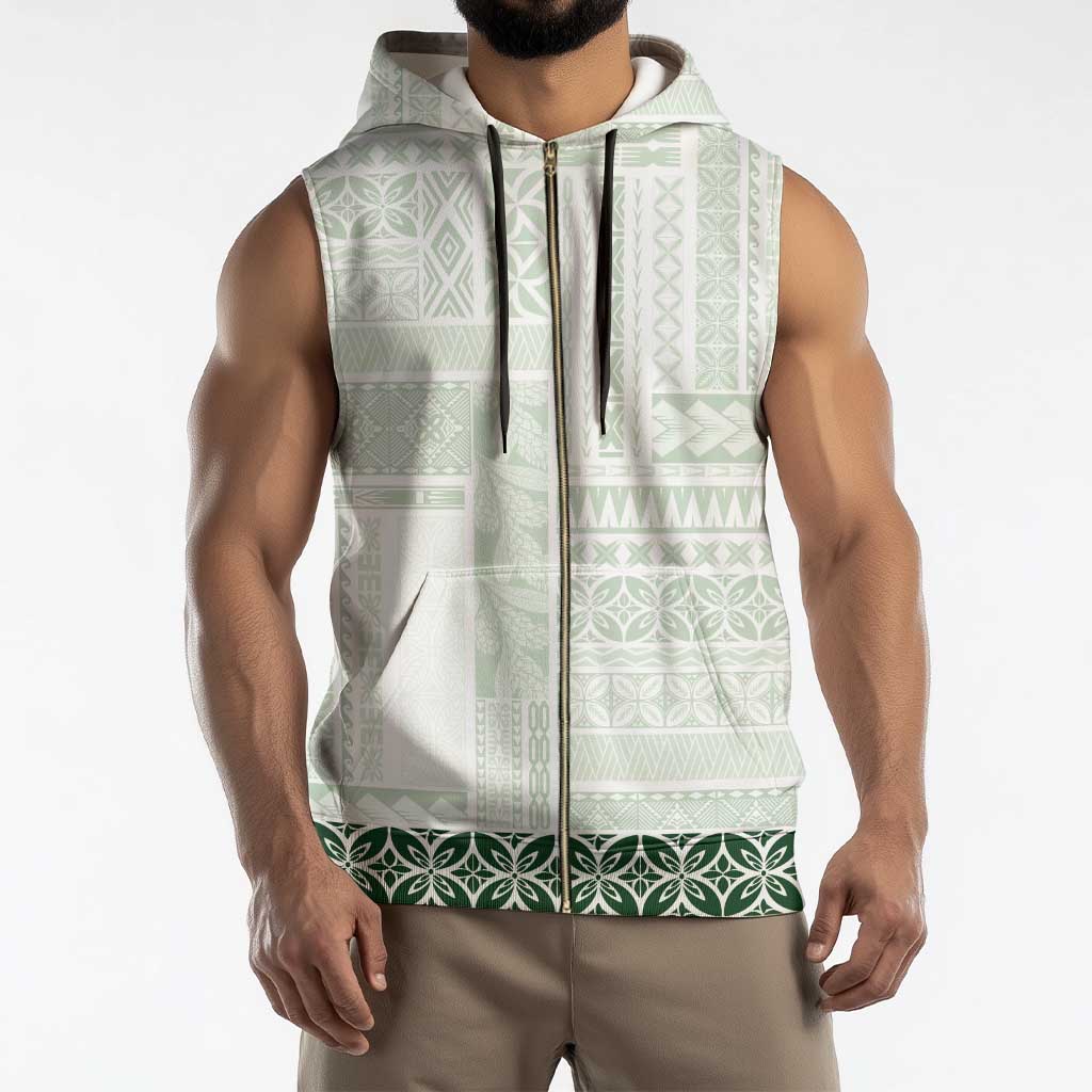 Samoa Siapo Green Trimmed Sleeveless Zip Hoodie Samoa White Sunday - Polynesian Pride