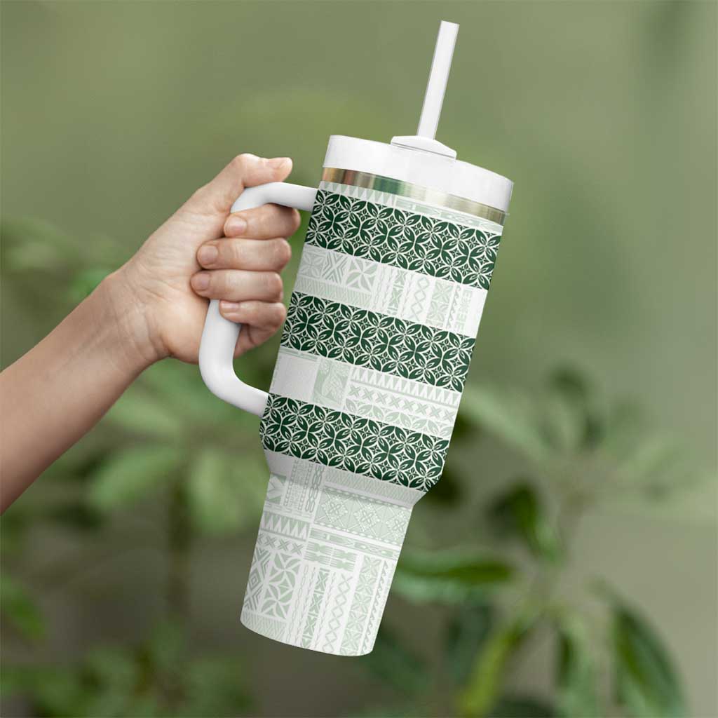 Samoa Siapo Green Trimmed Tumbler With Handle Samoa White Sunday - Polynesian Pride