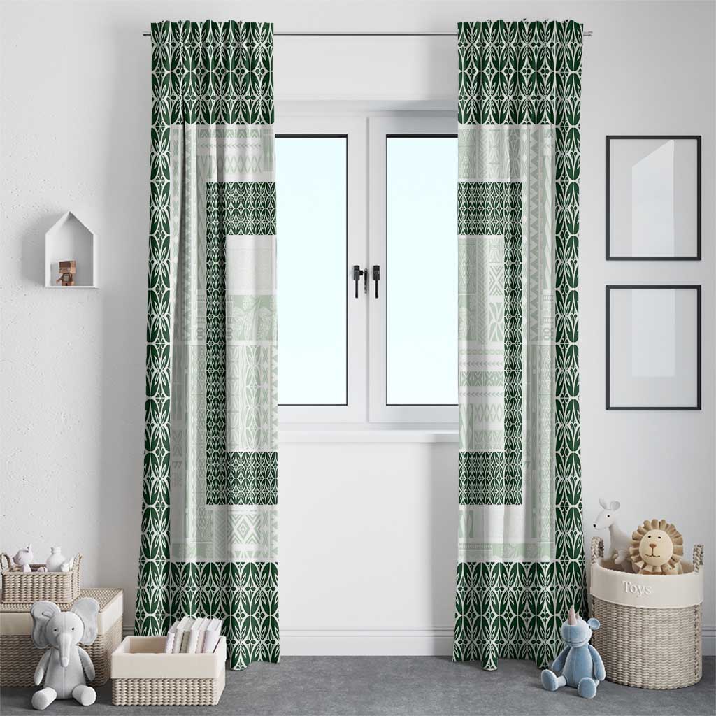 Samoa Siapo Green Trimmed Window Curtain Samoa White Sunday - Polynesian Pride