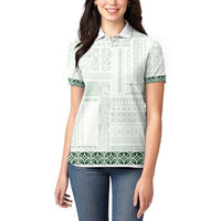 Samoa Siapo Green Trimmed Women Polo Shirt Samoa White Sunday - Polynesian Pride