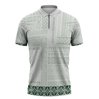 Samoa Siapo Green Trimmed Zipper Polo Shirt Samoa White Sunday LT01 Green - Polynesian Pride