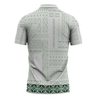 Samoa Siapo Green Trimmed Zipper Polo Shirt Samoa White Sunday LT01 - Polynesian Pride