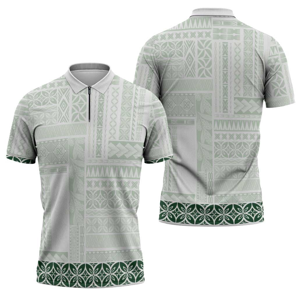 Samoa Siapo Green Trimmed Zipper Polo Shirt Samoa White Sunday LT01 - Polynesian Pride