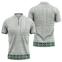 Samoa Siapo Green Trimmed Zipper Polo Shirt Samoa White Sunday LT01 - Polynesian Pride