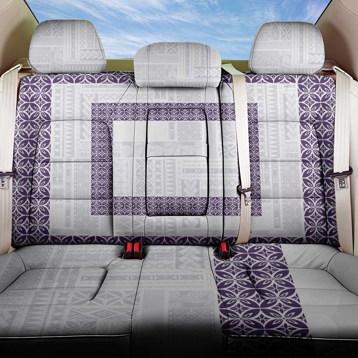 Samoa Siapo Purple Trimmed Back Car Seat Cover Samoa White Sunday - Polynesian Pride