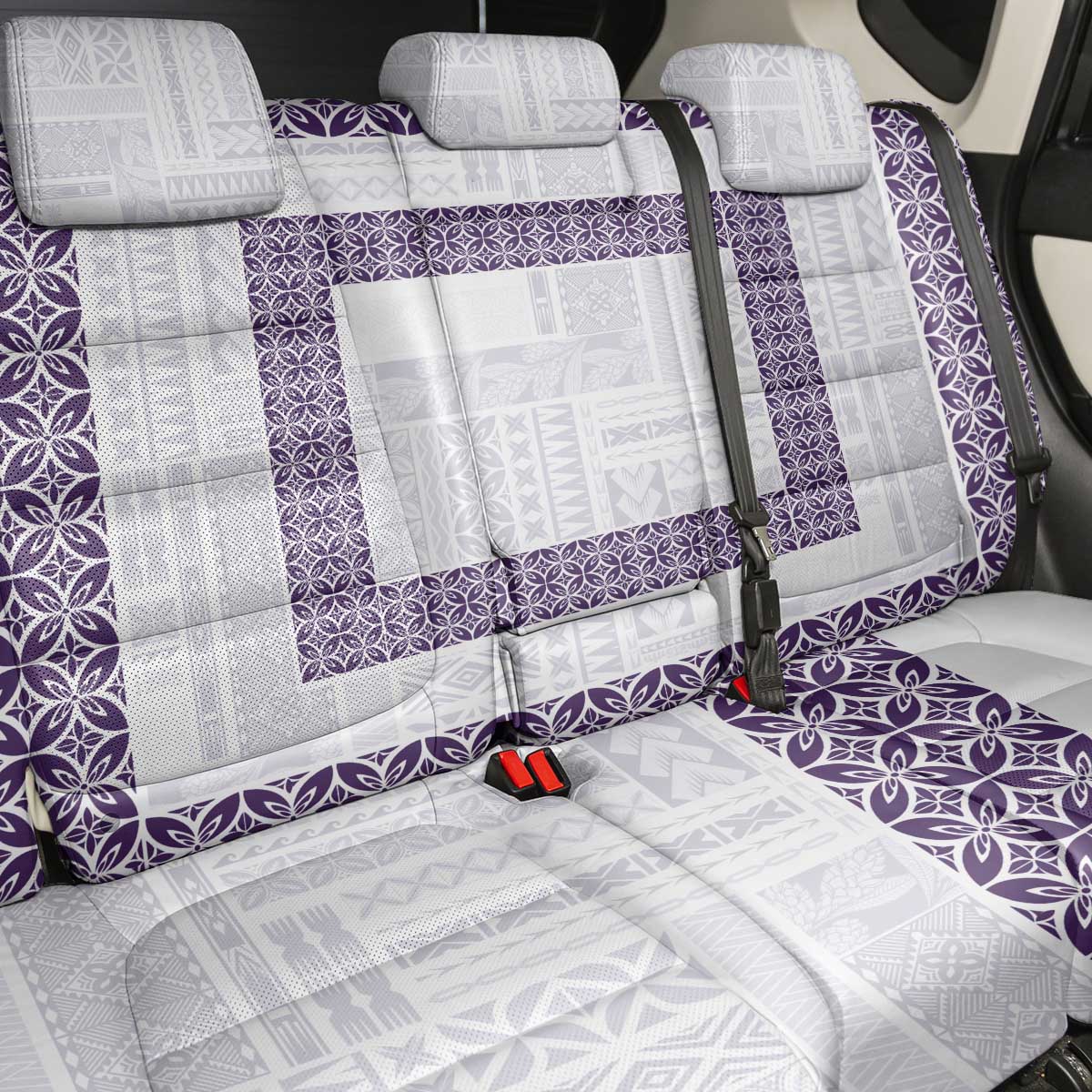 Samoa Siapo Purple Trimmed Back Car Seat Cover Samoa White Sunday - Polynesian Pride