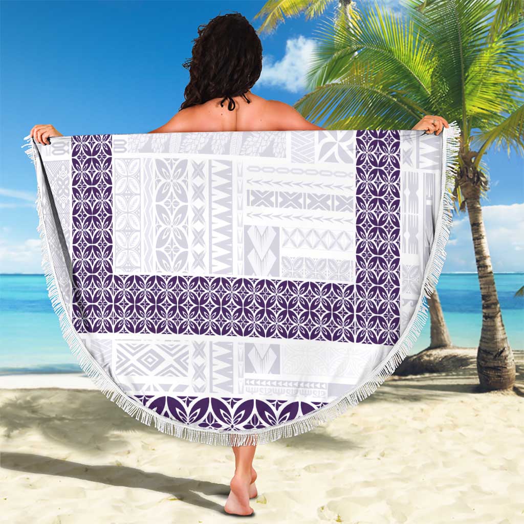 Samoa Siapo Purple Trimmed Beach Blanket Samoa White Sunday - Polynesian Pride