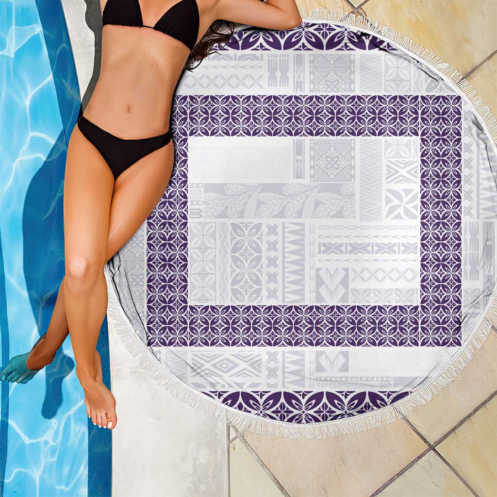 Samoa Siapo Purple Trimmed Beach Blanket Samoa White Sunday - Polynesian Pride