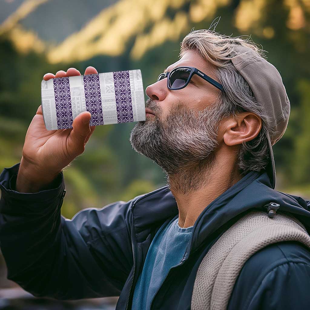 Samoa Siapo Purple Trimmed 4 in 1 Can Cooler Tumbler Samoa White Sunday - Polynesian Pride