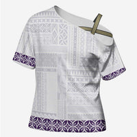 Samoa Siapo Purple Trimmed Cross Shoulder Shirt Samoa White Sunday - Polynesian Pride