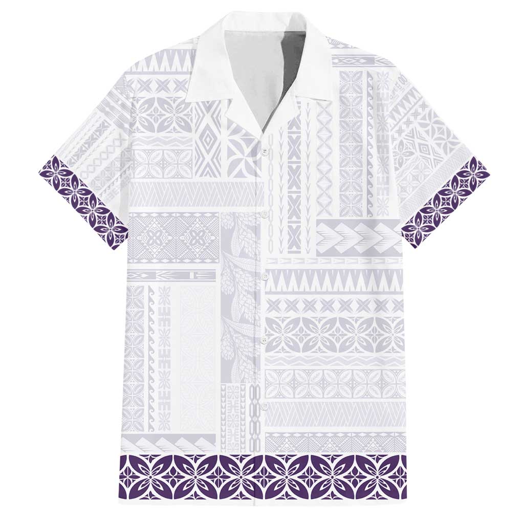 Samoa Siapo Purple Trimmed Family Matching Long Sleeve Bodycon Dress and Hawaiian Shirt Samoa White Sunday - Polynesian Pride