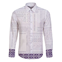 Samoa Siapo Purple Trimmed Family Matching Long Sleeve Bodycon Dress and Hawaiian Shirt Samoa White Sunday - Polynesian Pride
