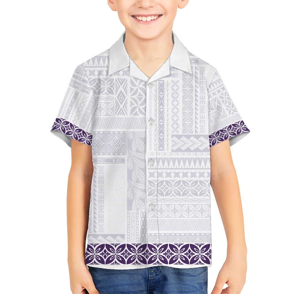 Samoa Siapo Purple Trimmed Family Matching Long Sleeve Bodycon Dress and Hawaiian Shirt Samoa White Sunday - Polynesian Pride