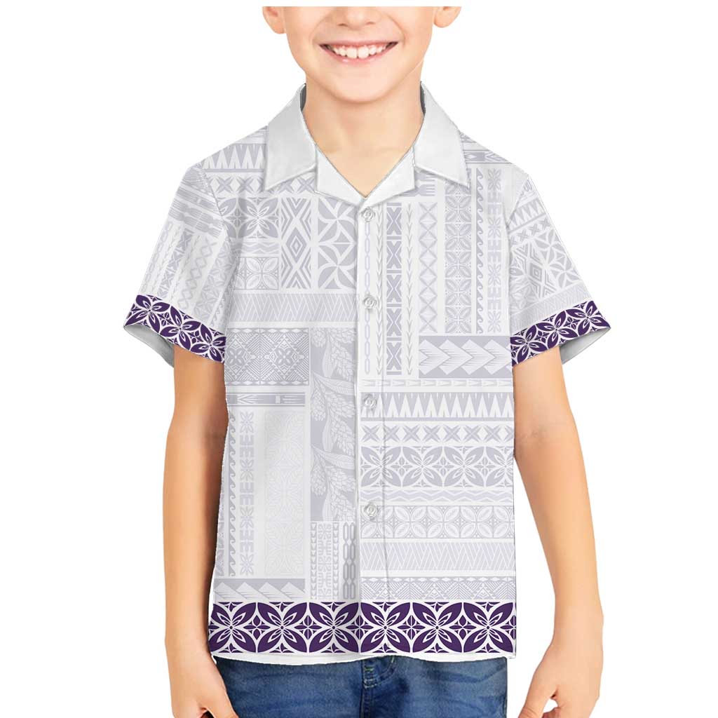 Samoa Siapo Purple Trimmed Family Matching Mermaid Dress and Hawaiian Shirt Samoa White Sunday - Polynesian Pride