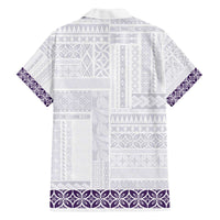 Samoa Siapo Purple Trimmed Family Matching Off The Shoulder Long Sleeve Dress and Hawaiian Shirt Samoa White Sunday - Polynesian Pride