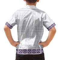 Samoa Siapo Purple Trimmed Family Matching Off Shoulder Short Dress and Hawaiian Shirt Samoa White Sunday - Polynesian Pride