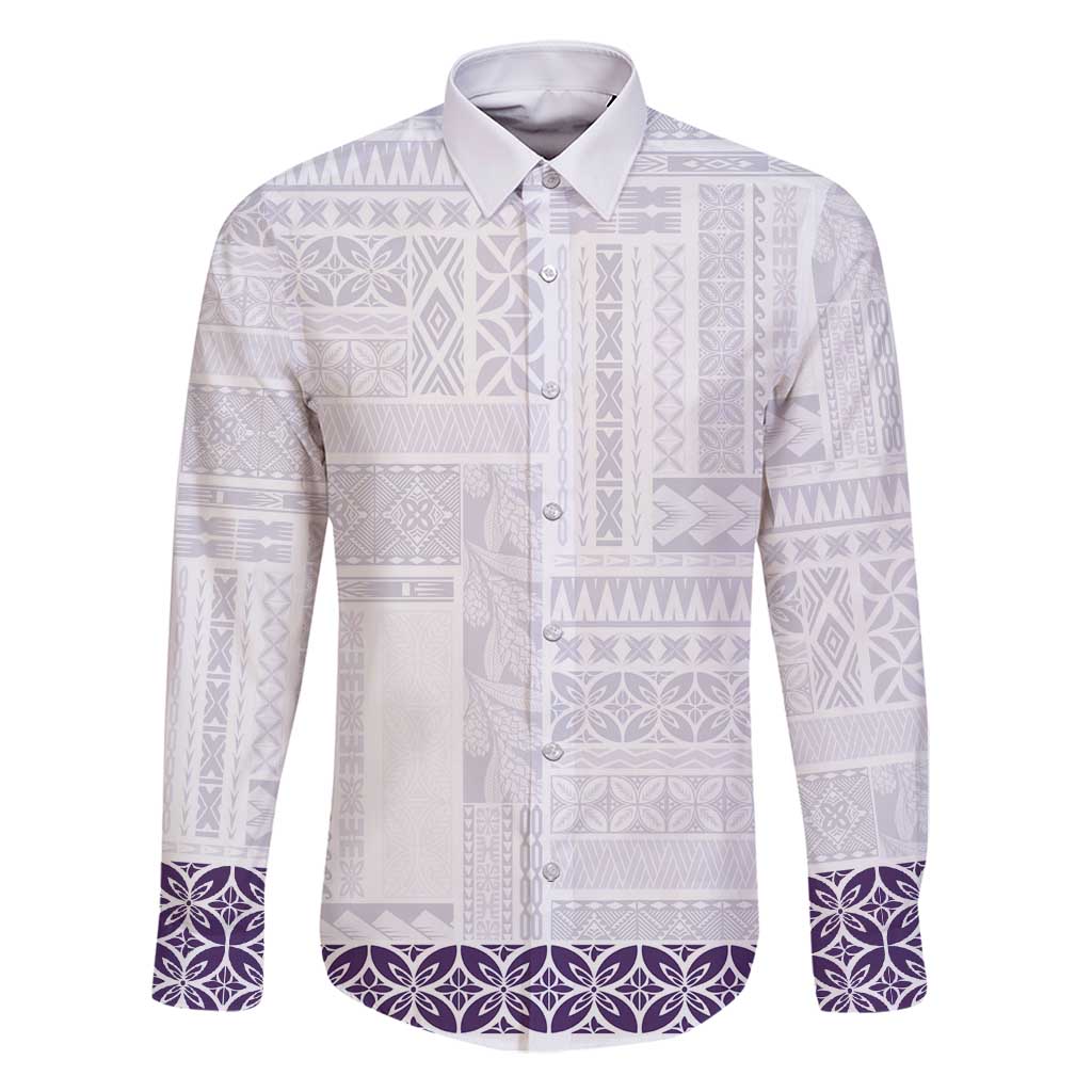 Samoa Siapo Purple Trimmed Family Matching Off Shoulder Short Dress and Hawaiian Shirt Samoa White Sunday - Polynesian Pride
