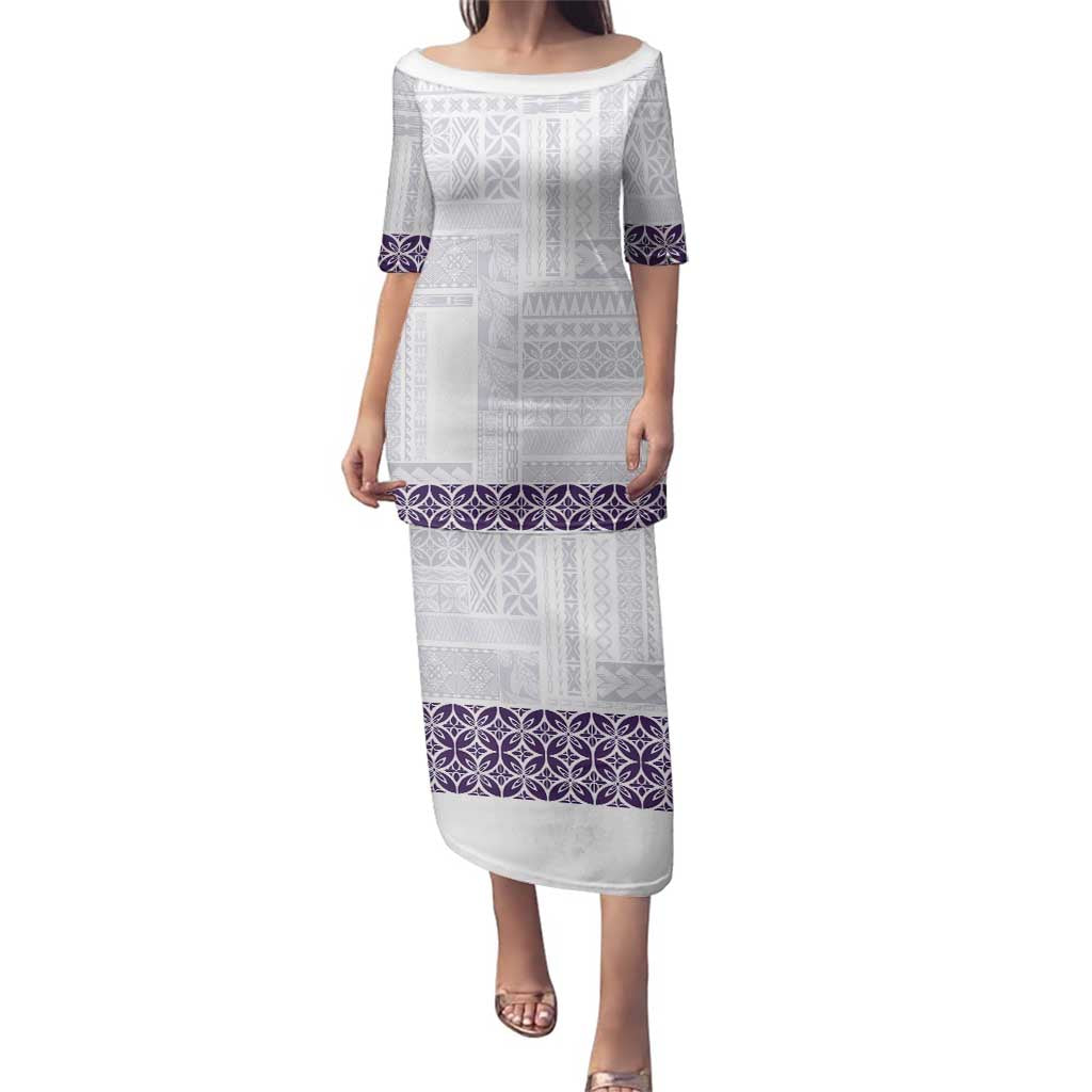 Samoa Siapo Purple Trimmed Family Matching Puletasi and Hawaiian Shirt Samoa White Sunday - Polynesian Pride