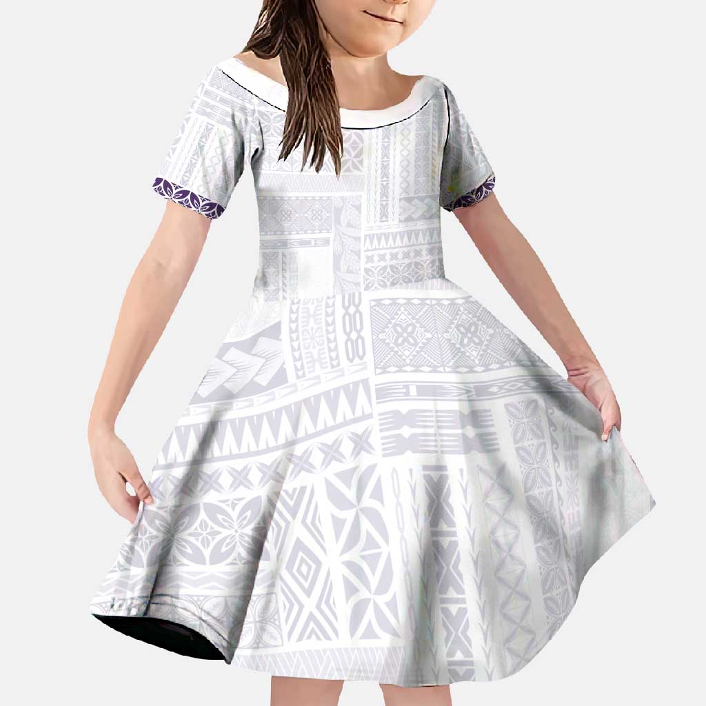 Samoa Siapo Purple Trimmed Family Matching Tank Maxi Dress and Hawaiian Shirt Samoa White Sunday - Polynesian Pride