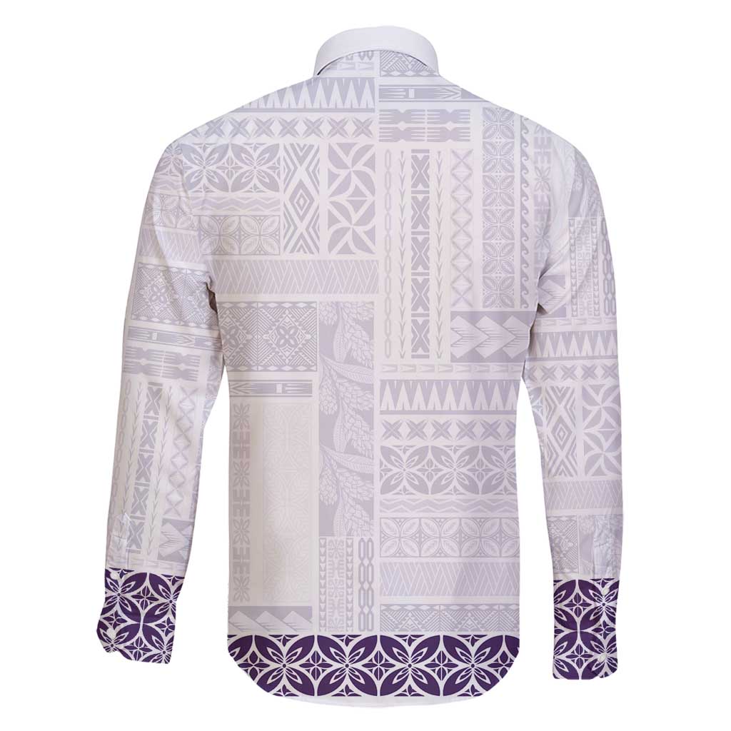 Samoa Siapo Purple Trimmed Family Matching Tank Maxi Dress and Hawaiian Shirt Samoa White Sunday - Polynesian Pride
