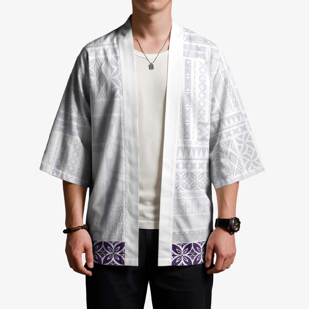 Samoa Siapo Purple Trimmed Kimono Samoa White Sunday - Polynesian Pride