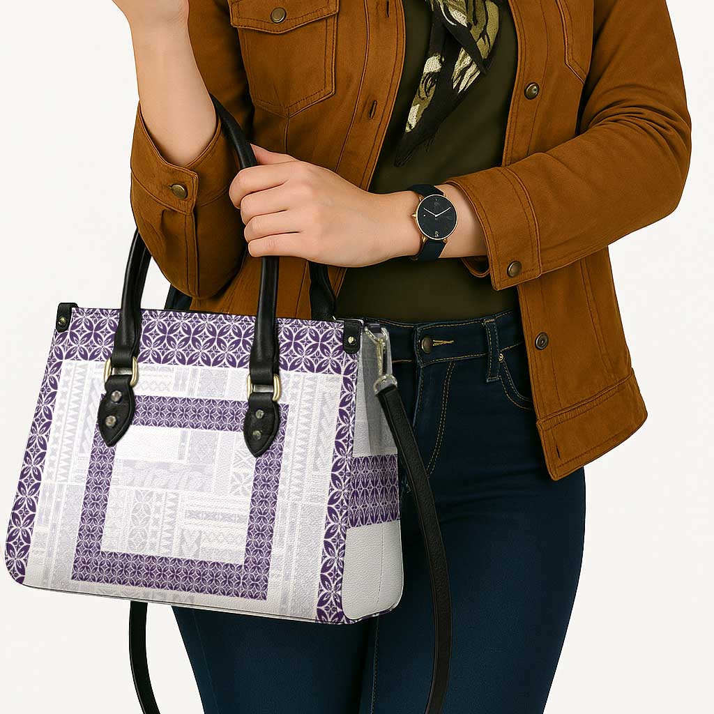 Samoa Siapo Purple Trimmed Leather Bag Samoa White Sunday LT01 - Polynesian Pride