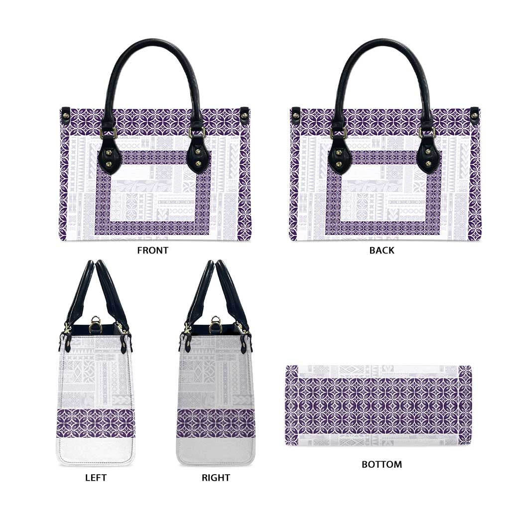 Samoa Siapo Purple Trimmed Leather Bag Samoa White Sunday LT01 - Polynesian Pride
