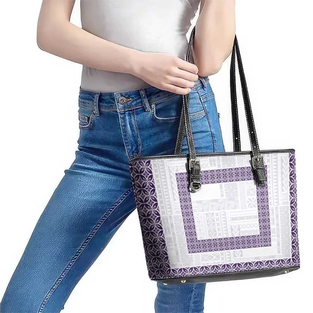 Samoa Siapo Purple Trimmed Leather Tote Bag Samoa White Sunday - Polynesian Pride