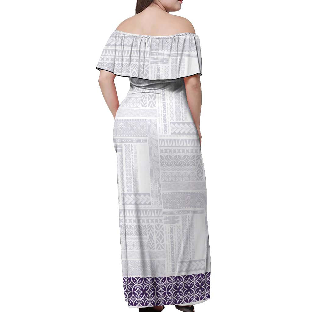Samoa Siapo Purple Trimmed Off Shoulder Maxi Dress Samoa White Sunday - Polynesian Pride