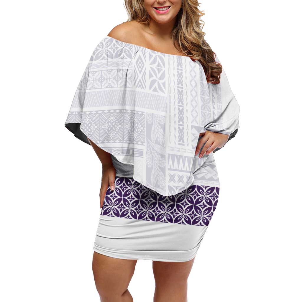 Samoa Siapo Purple Trimmed Off Shoulder Short Dress Samoa White Sunday - Polynesian Pride