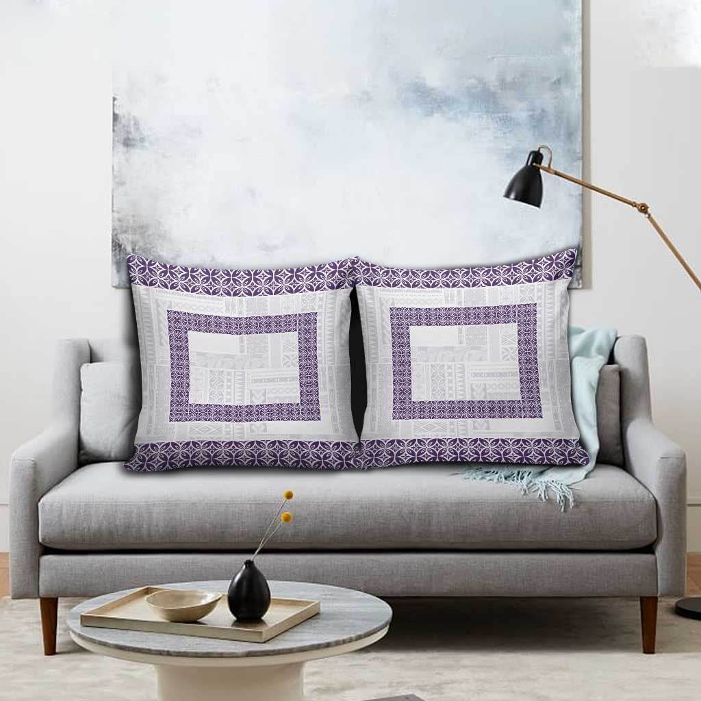 Samoa Siapo Purple Trimmed Pillow Cover Samoa White Sunday - Polynesian Pride