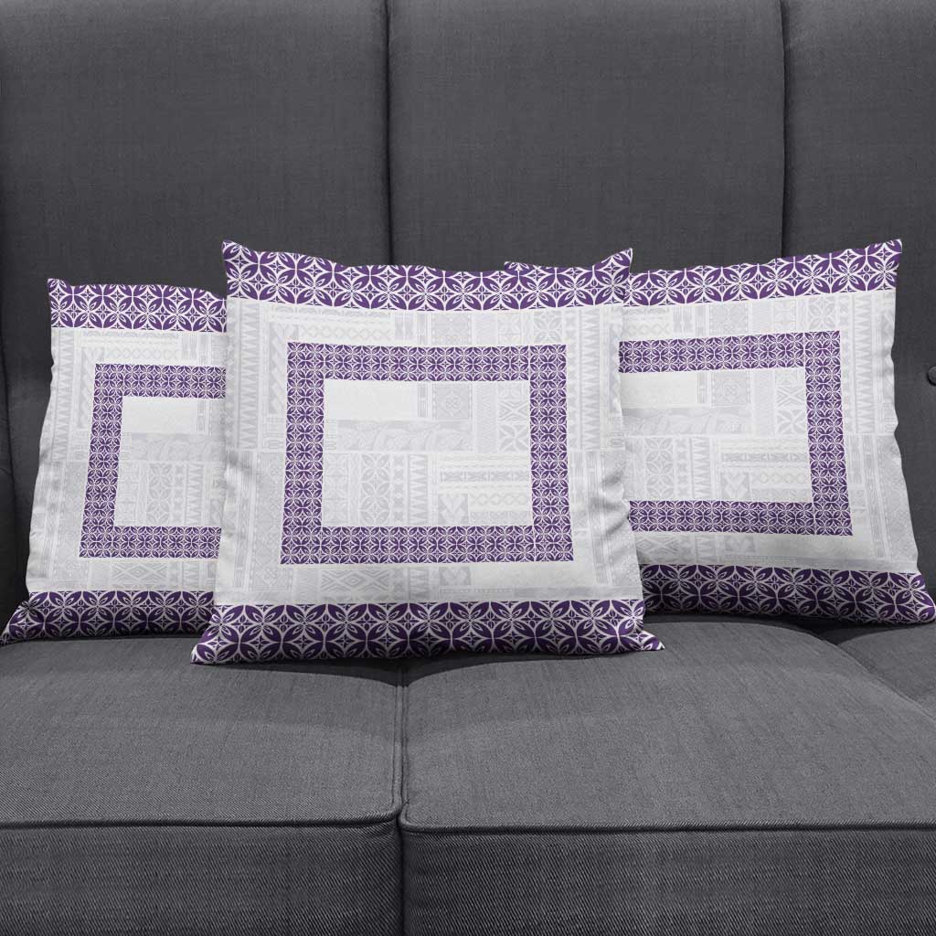 Samoa Siapo Purple Trimmed Pillow Cover Samoa White Sunday - Polynesian Pride