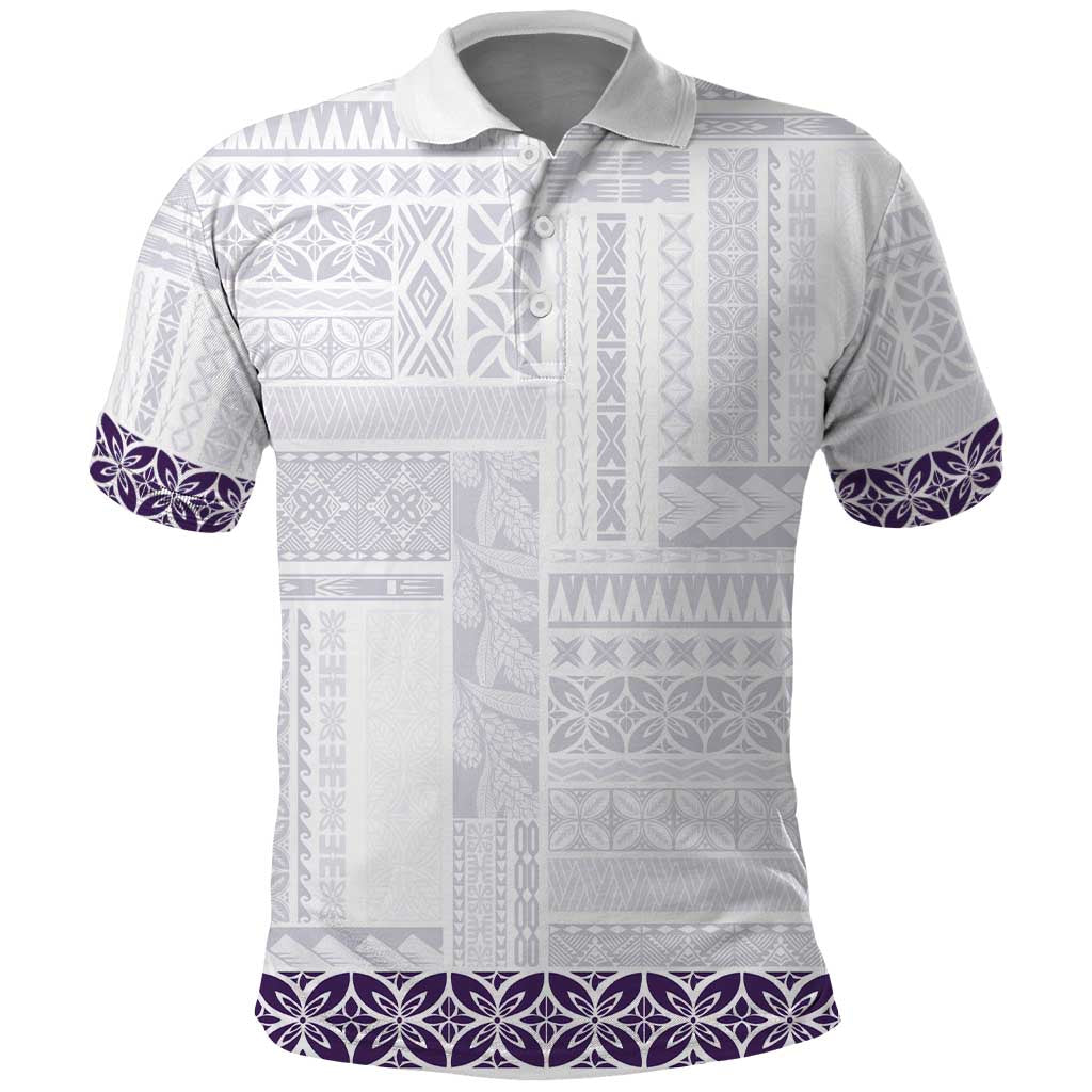 Samoa Siapo Purple Trimmed Polo Shirt Samoa White Sunday - Polynesian Pride