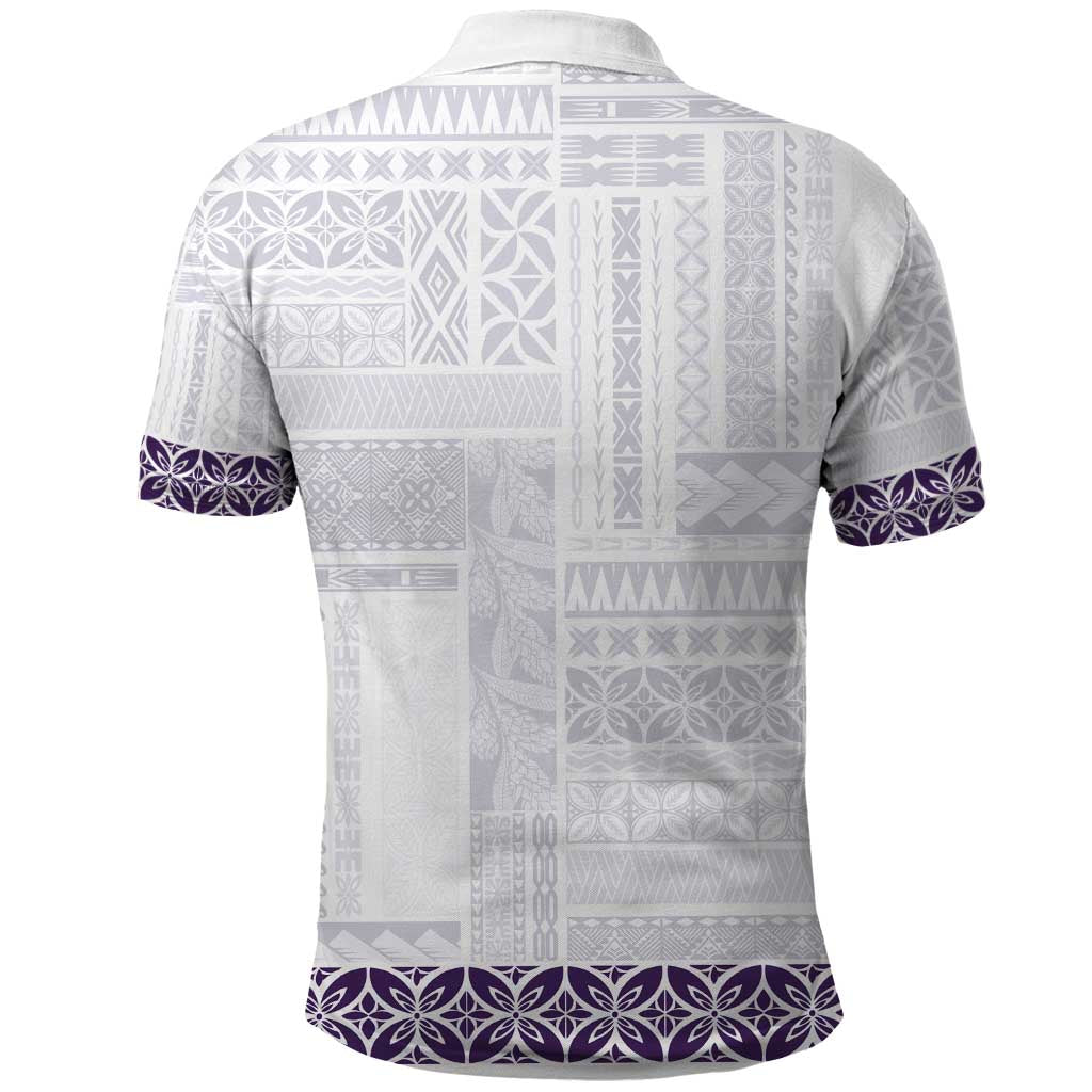 Samoa Siapo Purple Trimmed Polo Shirt Samoa White Sunday - Polynesian Pride