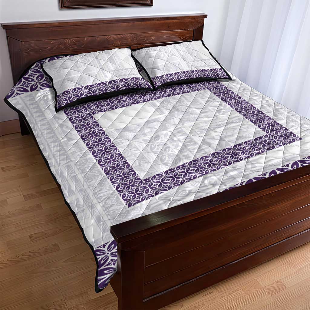 Samoa Siapo Purple Trimmed Quilt Bed Set Samoa White Sunday - Polynesian Pride