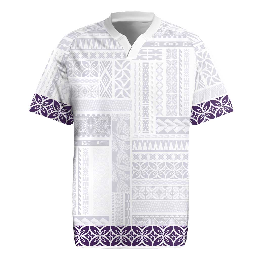 Samoa Siapo Purple Trimmed Rugby Jersey Samoa White Sunday - Polynesian Pride