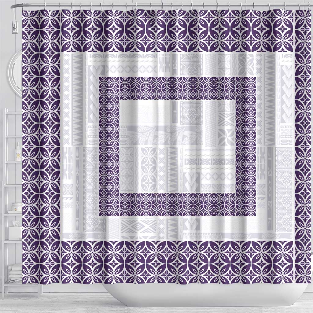 Samoa Siapo Purple Trimmed Shower Curtain Samoa White Sunday - Polynesian Pride