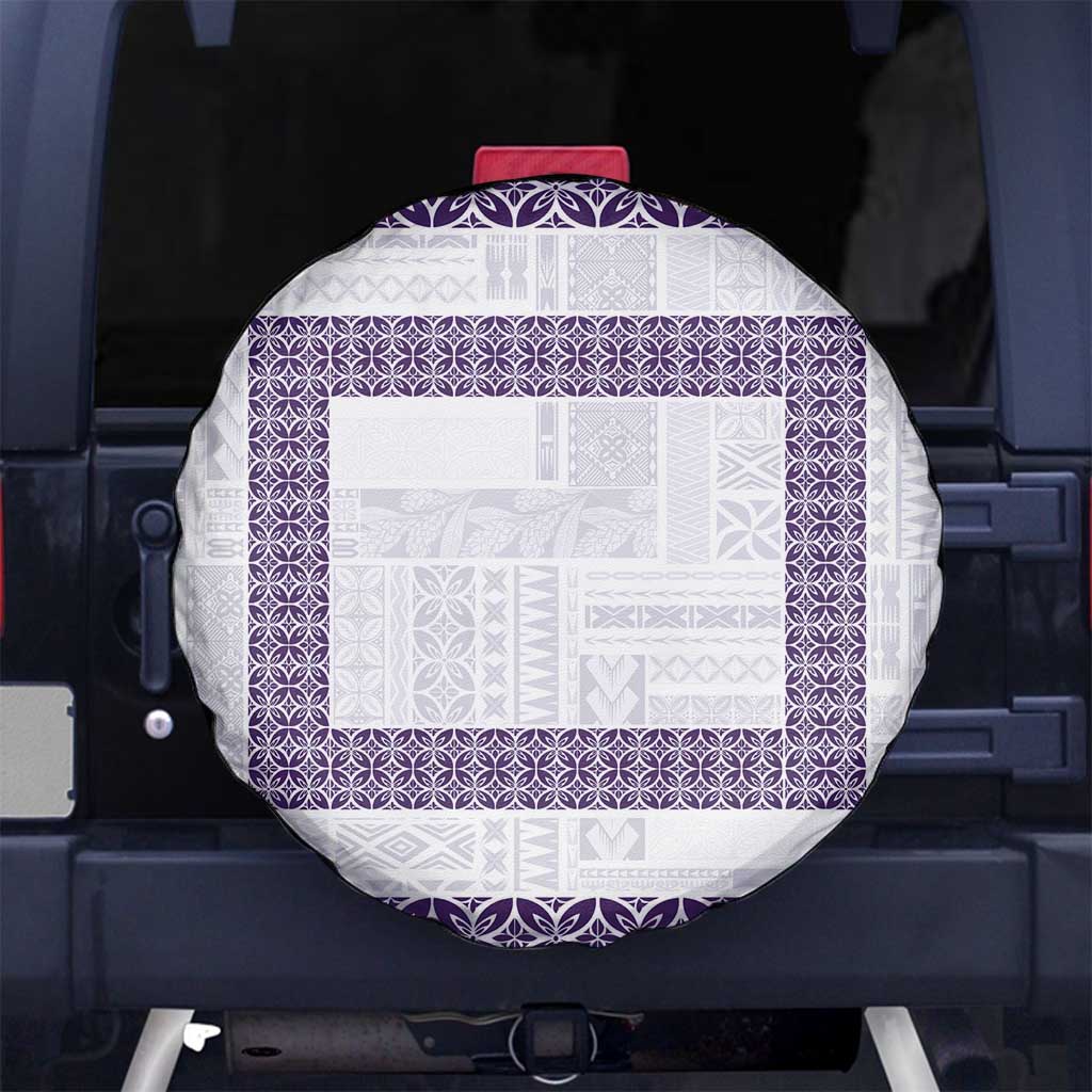 Samoa Siapo Purple Trimmed Spare Tire Cover Samoa White Sunday - Polynesian Pride